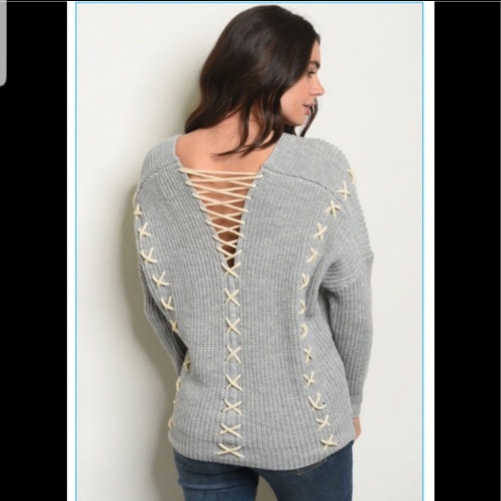 🎉HP🎉2 Left💙 Ribbed Knit Sweater with Laced Back - Picture 3 of 8